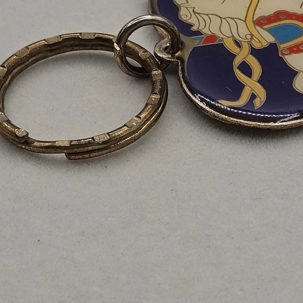 Vtg Keychain Carousel Unicorn Purple Heart Enamel Gift Creations Gold Tone‎